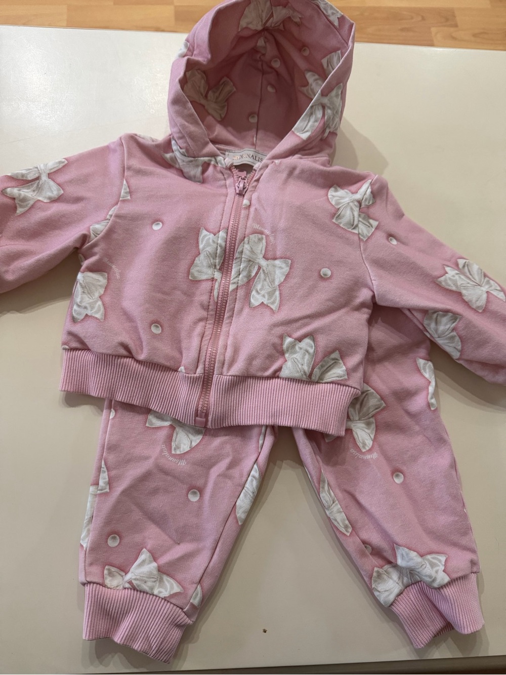 MonnaLisa Pink Hooded Bow-Print Kids Matching Set
